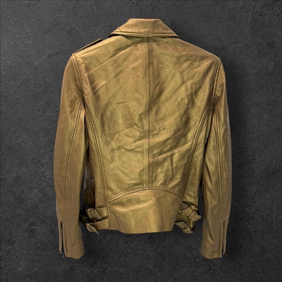 IRO Paris Gold Metallic Leather Moto Jacket Ashville Lambskin Sz 40 Large Rare - Picture 4 of 8